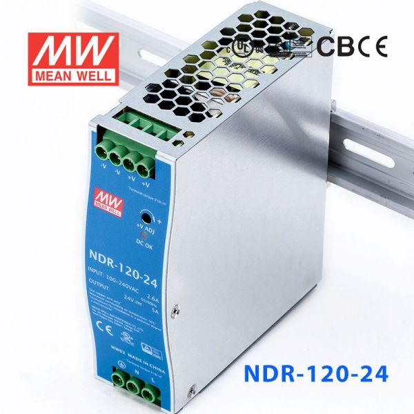明纬电源NDR-120-24 120W 24V5A单路输出明纬超薄型导轨安装电源